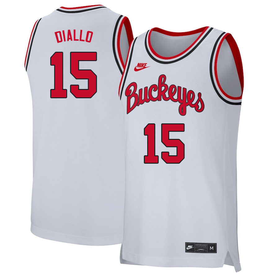 Men #15 Ibrahima Diallo Ohio State Buckeyes College Basketball Jerseys Sale-Retro White
